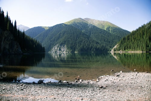 Preview: Beautiful view of Kolsay lake in the mountains