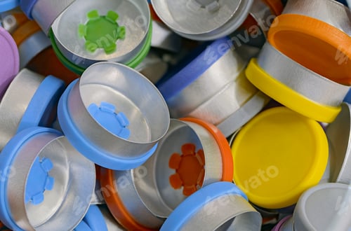 Preview: A variety of different colored caps for medicine bottles