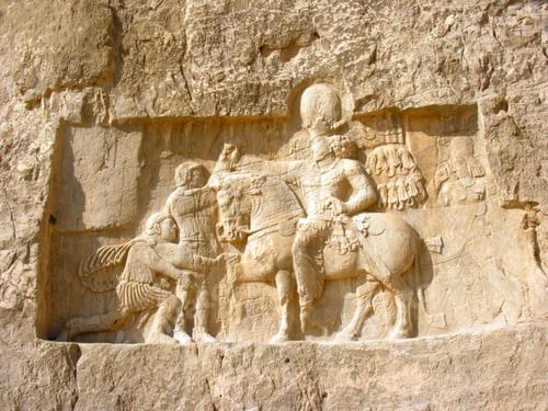 Preview: Stone carving in bas-relief on the Tomb of Darius the Great at Persepolis, Iran