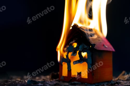 Preview: Closeup shot of a paper house burning