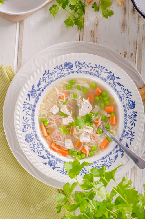 Preview: Spring chicken soup noodles, vegetable and toast