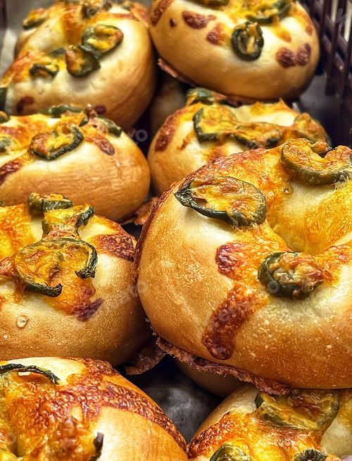 Preview: Warm jalapeño and cheddar cheese bagels fresh out of the oven!
