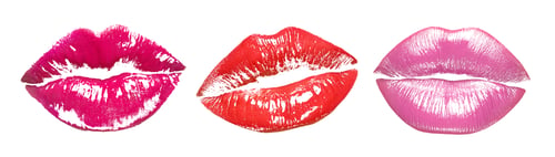Preview: Lipstick kiss marks in different colors on white background, set