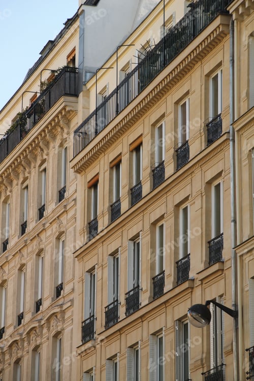 Preview: Classic Parisian Apartment Buildings with Wrought Iron Balconies