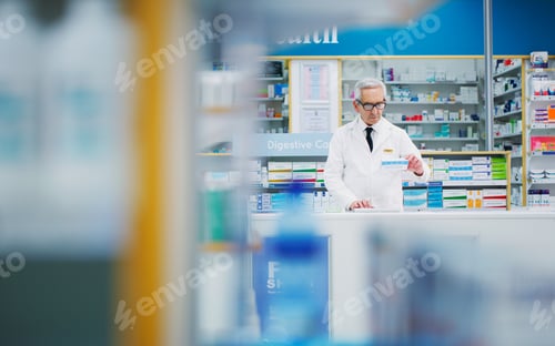 Preview: I do my research before I recommend. Cropped shot of a male pharmacist working in a chemist.
