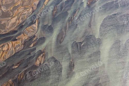 Preview: Aerial view of Hosa river coloured by glacial melt, SW Iceland