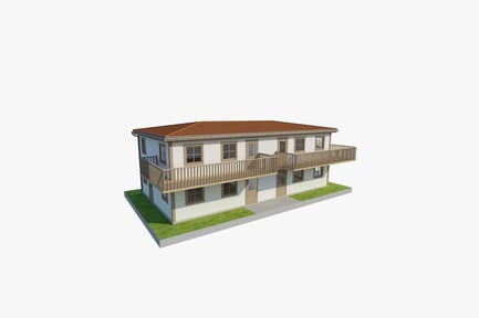 Preview: Two-story house with tiled roof and wooden porch