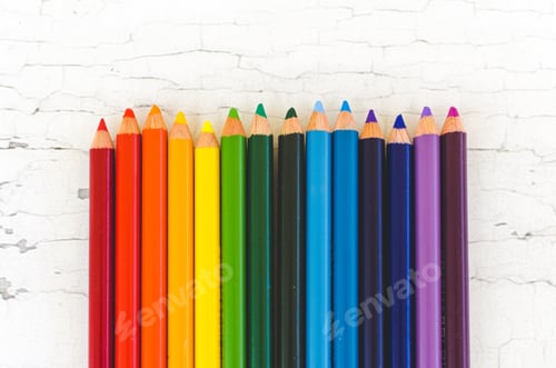 Preview: Colorful pencils on a white background
