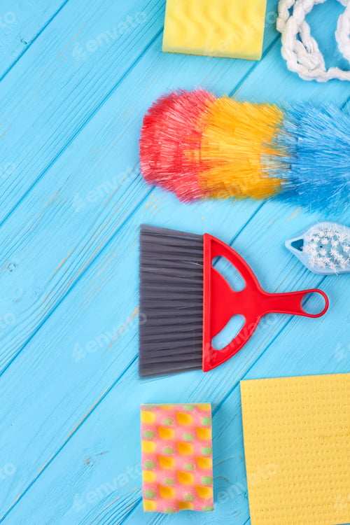 Preview: Flat lay items for house cleaning.