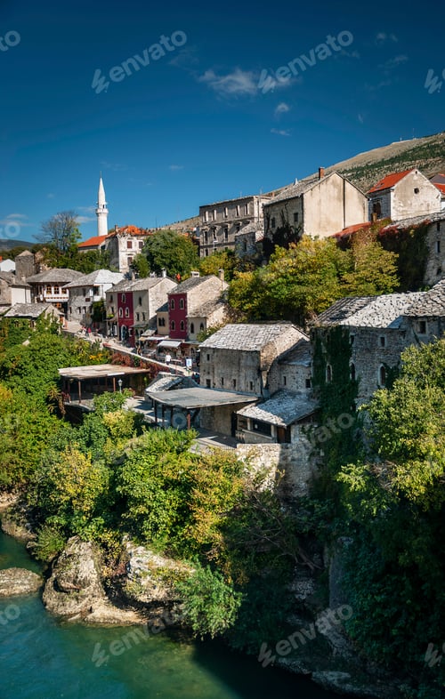Preview: neretva river and old town of mostar bosnia view