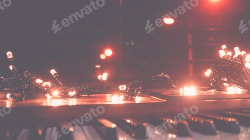 Preview: Christmas Decoration And Piano For New Year And Christmas Concept Background