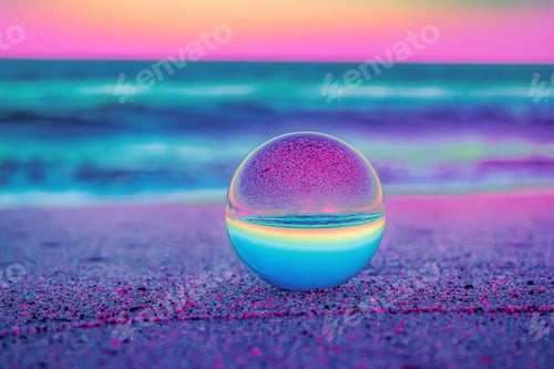 Preview: Beautiful selective focus shot of a crystal ball reflecting the breathtaking sunset