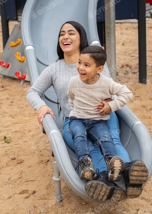 Preview: Hispanic mother and son having fun and spending time together