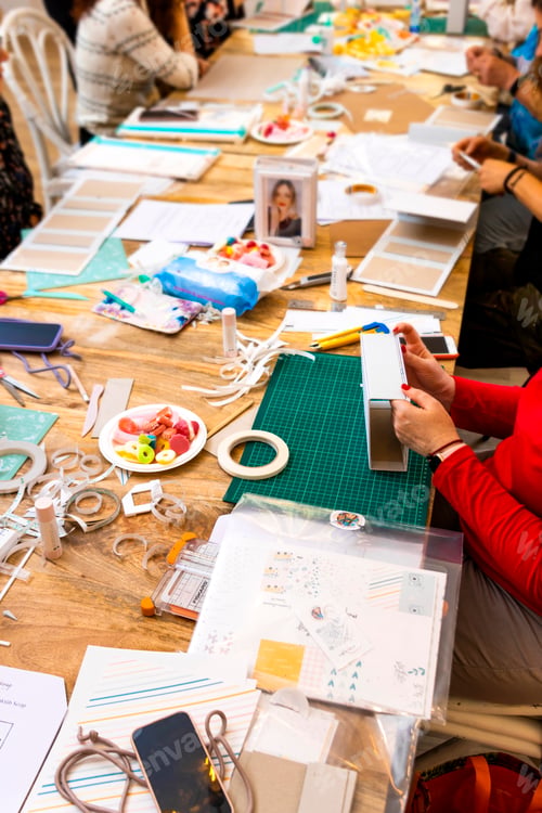 Scrap Booking Workshop. School material to work paper.
