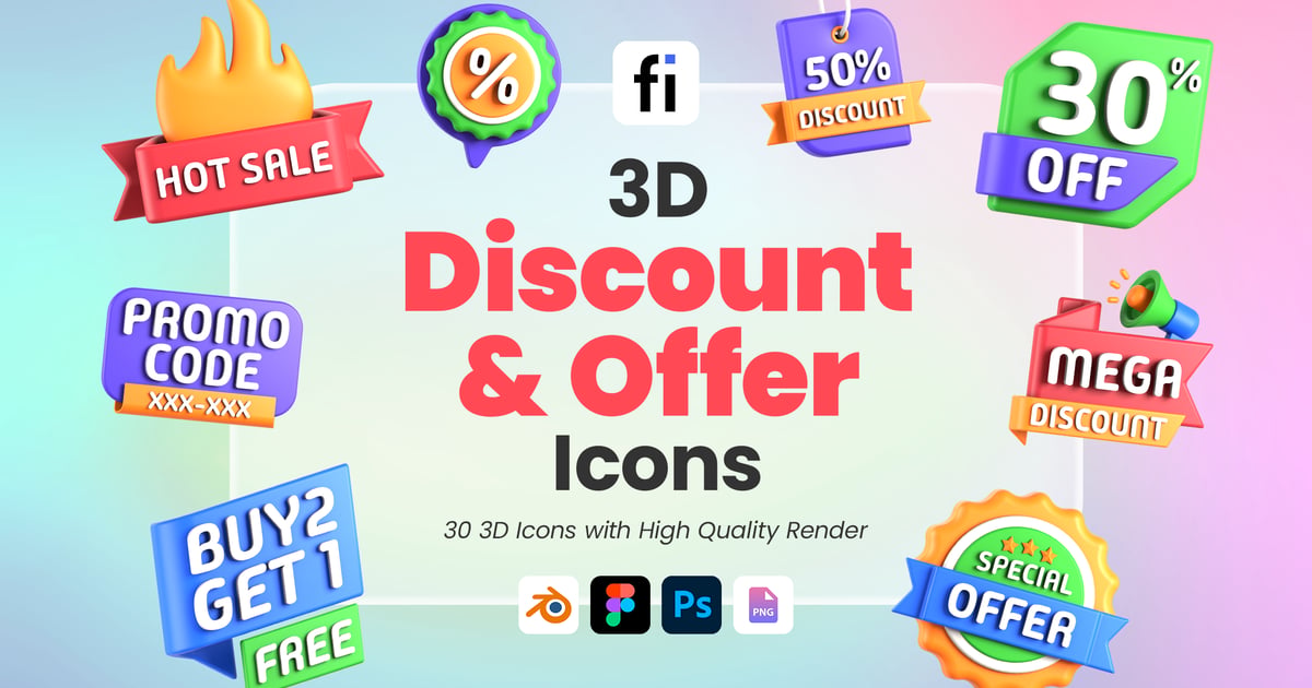 3D Sale & Discount Icon Set 3D, Incl. discount tag & Special Offer ...