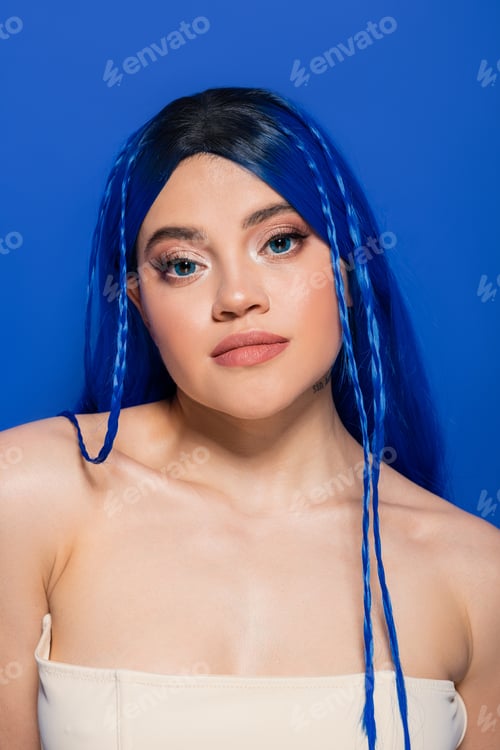 Preview: vibrant youth, self expression, emotional, portrait of young woman with dyed hair