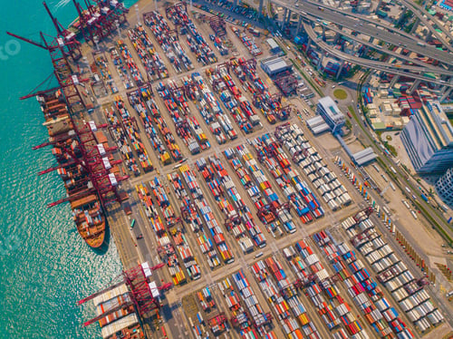 Preview: container cargo ship in the export and import business and logistics. Shipping to the harbor