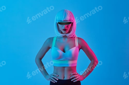Preview: Female robot in digital goggles