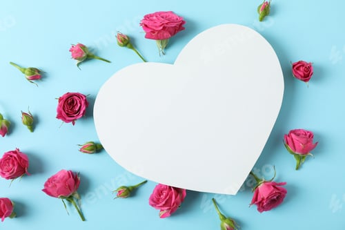 Preview: Beautiful pink roses and big heart with space for text on color background