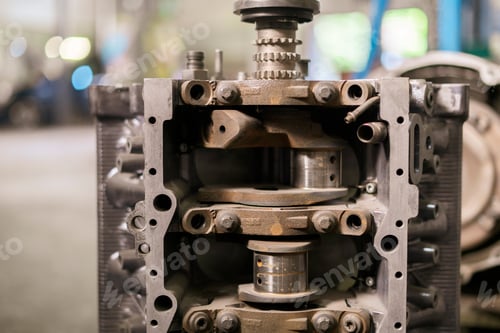 Preview: the some random car machine parts and details in auto service workshop