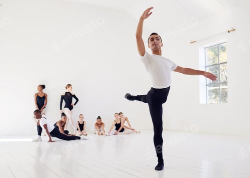 Preview: Shot of a group of ballet dancers practicing a routine in a dance studio