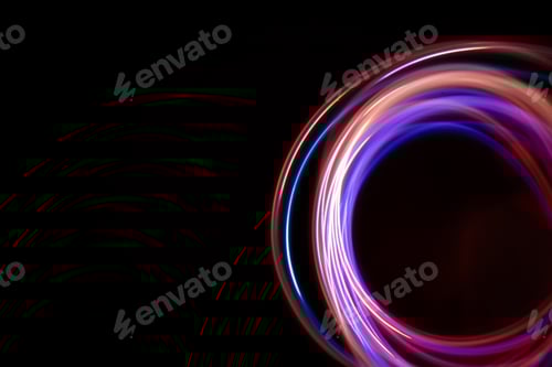 Vista previa: Banner de fondo abstracto con elementos circulares con diseño de neón, tecnología de brillo y destello.