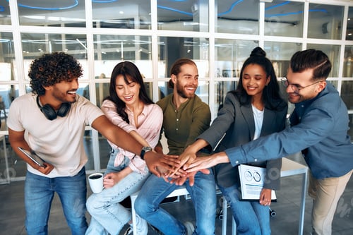 Preview: Successful hipster team in coworking. Freelancers.