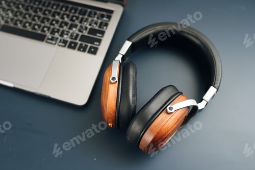 Preview: headphones on the table laptop technology
