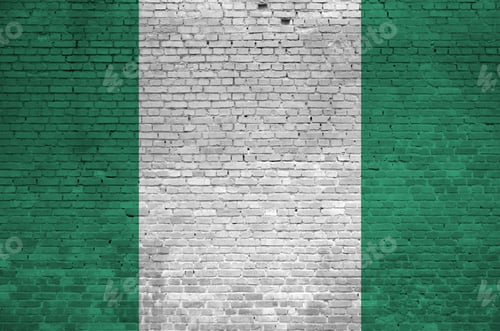 Preview: Nigeria flag depicted in paint colors on old brick wall close up