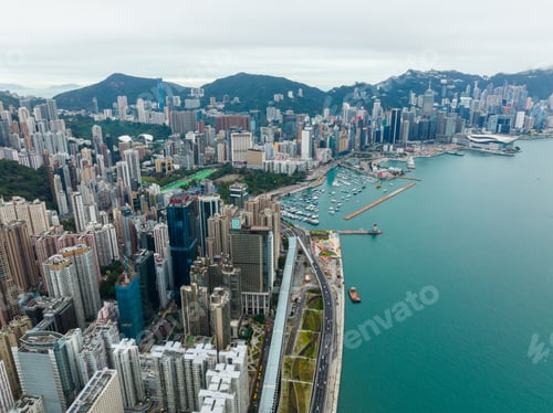 Preview: Hong Kong 03 February 2022: Aerial view of Hong Kong city