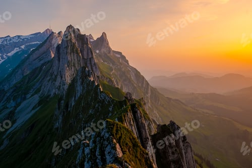 Preview: Schaeffler mountain ridge swiss Alpstein, Appenzell Switzerland, ridge of Schaeffler peak