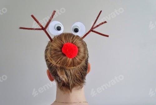 Preview: Head of a woman from behind with Rudolph the Reindeer hairstyle