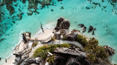 Preview: Aerial view of a breathtaking beach of Seychelles, East Africa