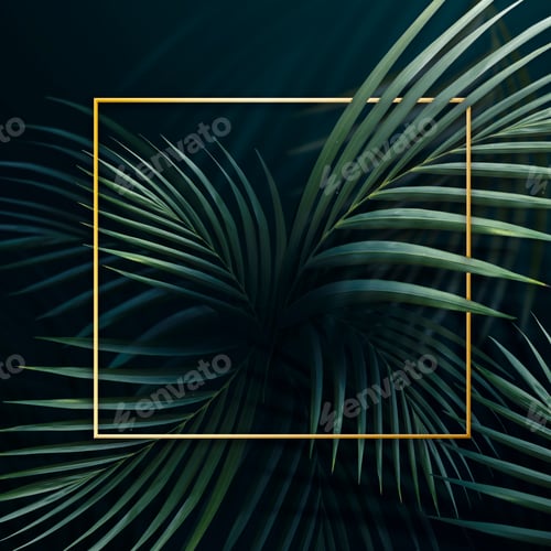 Preview: Square golden frame on a tropical background