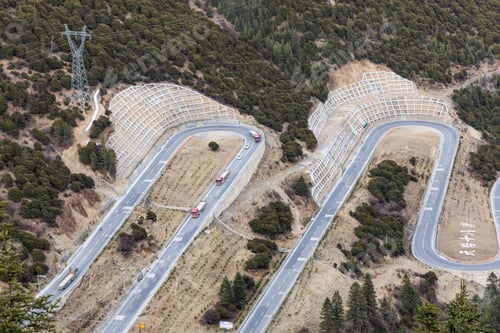 Preview: Closeup on China G318 national highway 18 bends. It is one of the popular tourist attraction where