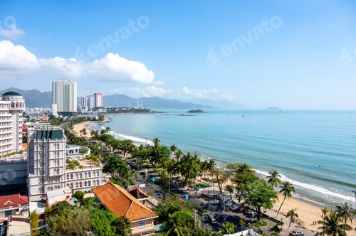 Preview: View of tropical sea near Nha Trang city on sunny day