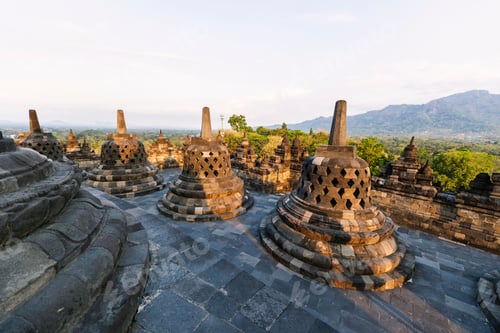 Preview: Panorama of Buddist temple Borobudur near Yogyakarta city, Central Java, Indonesia