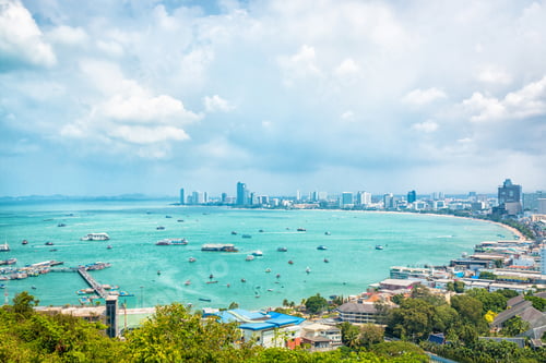 Preview: Building, sea and beach of pattaya city in day time. View point of Pattya Chonburi, Thailand.