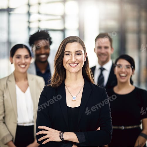 Preview: We set the benchmark. Cropped portrait of a group of businesspeople standing in the office.
