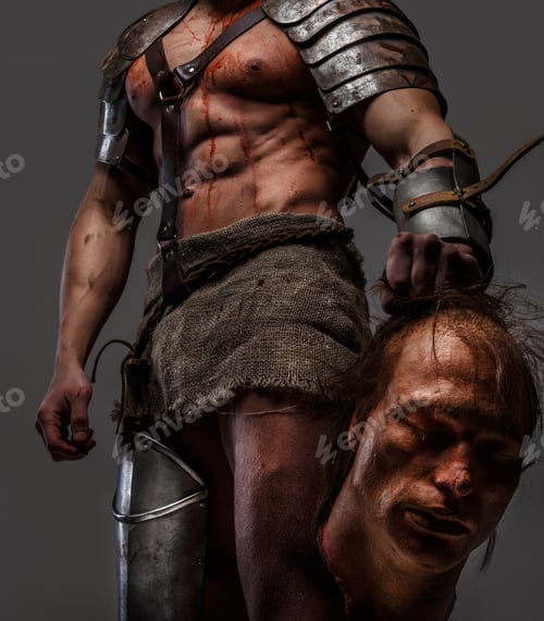 Preview: Wounded gladiator with muscular body in armour