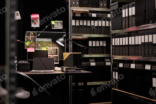 Preview: Empty police detective room with investigation process on board
