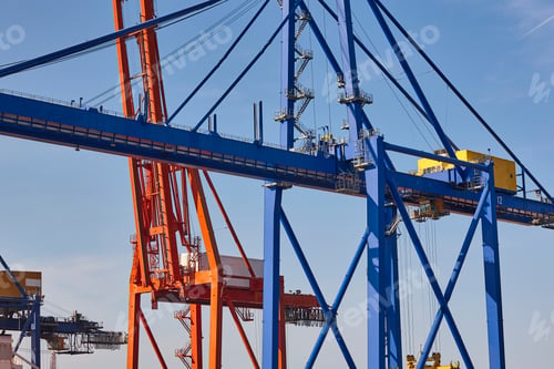 Preview: Huge cranes in the harbor. Global market. Cargo shipping. Logistic