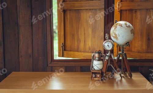 Preview: Globe on a wooden table in a wooden house,Travel the world