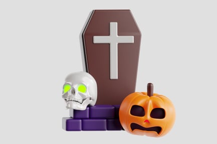 Preview: 3D Gravestone with Skull and Pumpkin