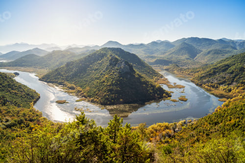 Preview: Autumn aerial view of Lake Skodar in Montenegro
