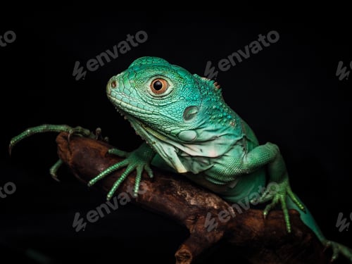 Green Iguana Portrait on a Branch