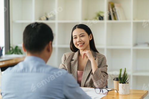 Preview: Skilled female leader of marketing experts working group explaining successful strategy for startup