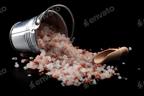 Preview: Himalayan Pink Salt Spilled from Bucket on Black