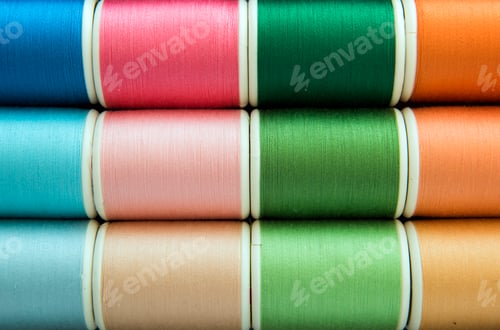 Preview: Colorful sewing threads background closeup