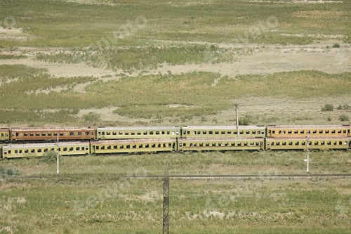 Preview: Aerial shot of an old rusty train on an abandoned railway